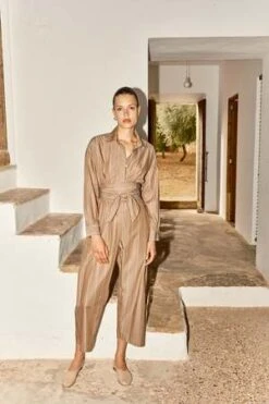 DATURAStriped Ren Jumpsuit - Almond Brown/Ivory Stripes