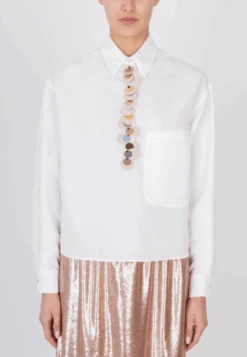 AlysiPaillette Placket Blouse - Bianco -CYNTHIA ROWLEY Sales Store Alysi Paillette Placket Blouse Bianco 20231027044621 1