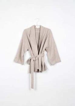 AmenteTie Waist Wool Robe - Oatmeal