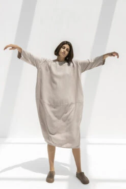 Black CraneLong Bud Dress - Stone