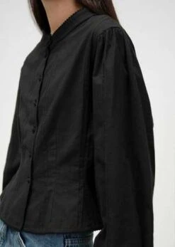 AMOMENTOLace Trim Shirt - Black -CYNTHIA ROWLEY Sales Store Black Lace Trim Shirt 20231017144458 1