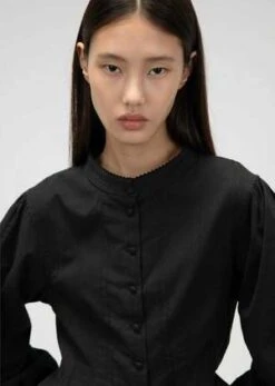 AMOMENTOLace Trim Shirt - Black -CYNTHIA ROWLEY Sales Store Black Lace Trim Shirt 20231017144458