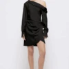SimkhaiCameron One Shoulder Mini Dress - Black -CYNTHIA ROWLEY Sales Store Cameron One Shoulder Mini Dress 20231017212946