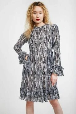 BATSHEVACollarless Prairie Dress - Flocked Zebra