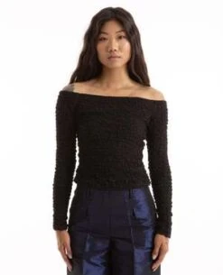 GanniCotton Poplin Off Shoulder Top - Black -CYNTHIA ROWLEY Sales Store Cotton Poplin Off Shoulder Top 20231012002201