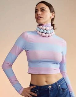 CYNTHIA ROWLEYCropped Striped Turtleneck - Lavender/sky Blue -CYNTHIA ROWLEY Sales Store Cropped Striped Turtleneck 20221209191235 2