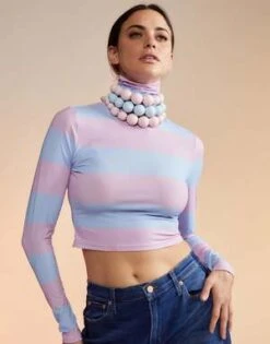 CYNTHIA ROWLEYCropped Striped Turtleneck - Lavender/sky Blue -CYNTHIA ROWLEY Sales Store Cropped Striped Turtleneck 20221209191235 3