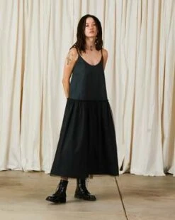Ali GoldenDROP WAIST RUFFLE DRESS W/ MESH SKIRT - BLACK -CYNTHIA ROWLEY Sales Store DROP WAIST RUFFLE DRESS W MESH SKIRT BLACK 20230829000643 1