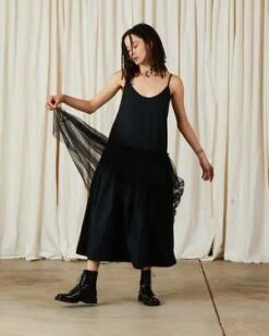 Ali GoldenDROP WAIST RUFFLE DRESS W/ MESH SKIRT - BLACK -CYNTHIA ROWLEY Sales Store DROP WAIST RUFFLE DRESS W MESH SKIRT BLACK 20230829000644