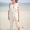 BERENIKNATURAL LINEN LONG SLEEVELESS SIDE SLOTS JUMPSUIT - White -CYNTHIA ROWLEY Sales Store JUMPSUIT LONG SLEEVELESS SIDE SLOTS NATURAL LINEN white 20210520203546