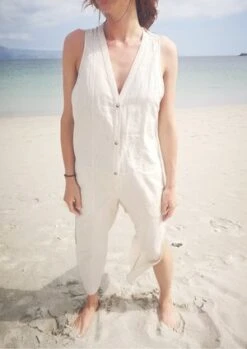 BERENIKNATURAL LINEN LONG SLEEVELESS SIDE SLOTS JUMPSUIT - White -CYNTHIA ROWLEY Sales Store JUMPSUIT LONG SLEEVELESS SIDE SLOTS NATURAL LINEN white 20210520203548