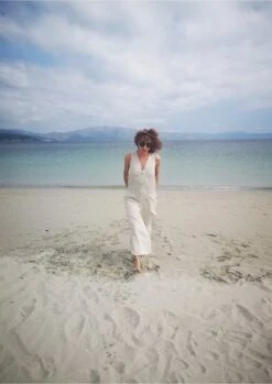 BERENIKNATURAL LINEN LONG SLEEVELESS SIDE SLOTS JUMPSUIT - White -CYNTHIA ROWLEY Sales Store JUMPSUIT LONG SLEEVELESS SIDE SLOTS NATURAL LINEN white 20210520203550