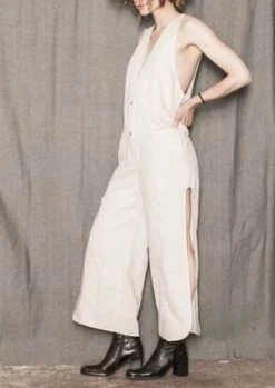 BERENIKNATURAL LINEN LONG SLEEVELESS SIDE SLOTS JUMPSUIT - White -CYNTHIA ROWLEY Sales Store JUMPSUIT LONG SLEEVELESS SIDE SLOTS NATURAL LINEN white 20210520203552