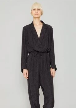 BERENIKJACQUARD SATIN REVERS LONG JUMPSUIT - Black Snake