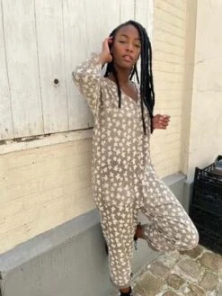 Happy French Ganghappyfrenchgang Libert Jumpsuit - Grey Print -CYNTHIA ROWLEY Sales Store Libert Grey Print Jumpsuit S L 20231028000959 1