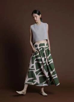 KAAREMOchna Wide Leg Pocket Pant W/ Elastic - Green La Gang Leaf Print