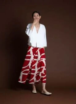 KAAREMOchna Wide Leg Pocket Pant W/ Elastic - Red La Gang Leaf Print -CYNTHIA ROWLEY Sales Store Ochna Wide Leg Pocket Pant w Elastic Red La Gang Leaf Print 20230926045706