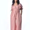 Eliza FaulknerRamona Linen Jumpsuit - Pink -CYNTHIA ROWLEY Sales Store Pink Linen Ramona Jumpsuit 20220421160659