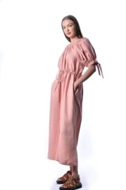 Eliza FaulknerRamona Linen Jumpsuit - Pink -CYNTHIA ROWLEY Sales Store Pink Linen Ramona Jumpsuit 20220421160659 3