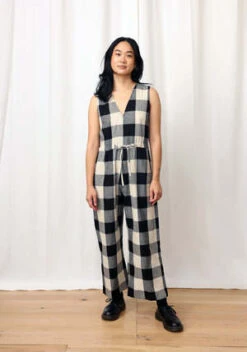 Ali GoldenSilk Slit-back Jumper - Black/Cream Plaid -CYNTHIA ROWLEY Sales Store SILK SLIT BACK JUMPER BLACK CREAM PLAID 20230223201208 2