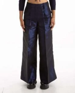 GanniShiny Taffeta Wide High Waisted Pants - Blue