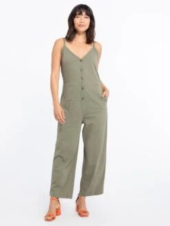 SanctuaryButton Front Knit Jumpsuit - Trail Green