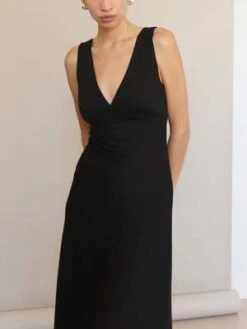 Sophie RueLinen V Back Midi Dress - Black -CYNTHIA ROWLEY Sales Store Sophie Rue Linen V Back Midi Dress Black 20230711013434 1