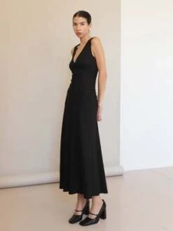 Sophie RueLinen V Back Midi Dress - Black -CYNTHIA ROWLEY Sales Store Sophie Rue Linen V Back Midi Dress Black 20230711013436