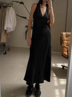 Sophie RueLinen V Back Midi Dress - Black -CYNTHIA ROWLEY Sales Store Sophie Rue Linen V Back Midi Dress Black 20230711013437