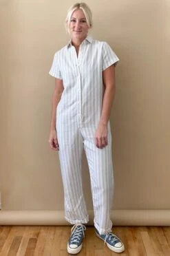 StillwaterPant Romper - Blue Stripe