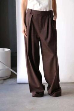 TibiJett Suiting Asymmetrical Pleat Stella Pant - Brown Multi