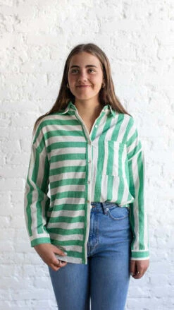 Urban DaisyVertical Horizon Top - Green/White Stripe