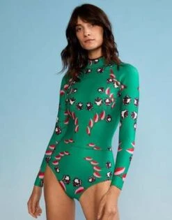 CYNTHIA ROWLEYVine Floral High Cut Wetsuit - Green Vine Floral