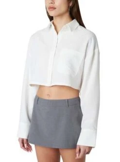 NIACropped Austin Button Up Shirt - White -CYNTHIA ROWLEY Sales Store White Cropped Austin Button Up 20231003195617 1