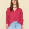 XirenaMakenzie Shirt - Cerise Stripe -CYNTHIA ROWLEY Sales Store XIRENA Makenzie Shirt in Cerise Stripe 20231027214639